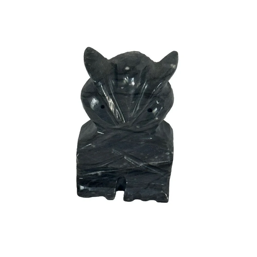 Vtg Genuine Gemstone Gray Onyx Stone Owl Hand Carved Mexico Figurine 3.5